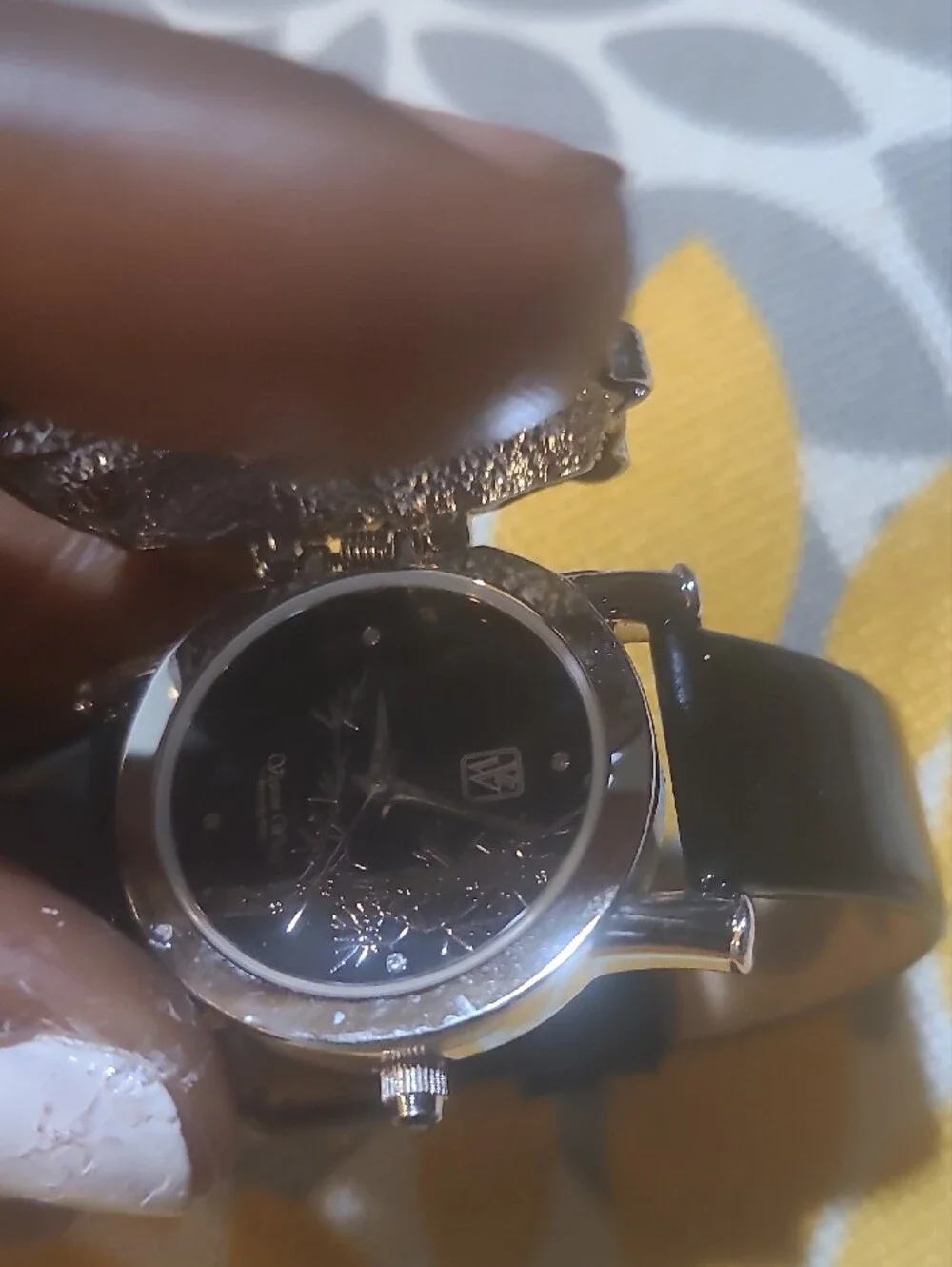 Victoria Wieck Black Patent Bracelet Watch with Crystal Panda Motif